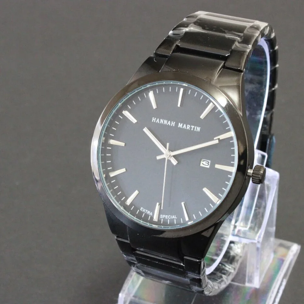 Men's Sports Watch Raised Indices Integrated Bracelet Black Quartz 40mm